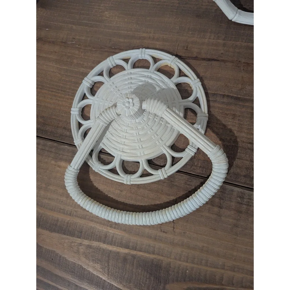 Homco Vintage Faux Bamboo Mirror and 2 Wall Towel‎ Holder White 1970s 1980s USA
